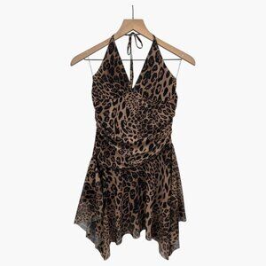 Princess Polly Leopard Print Halter Mini Dress With Handkerchief Hem US2 AU6 EU3